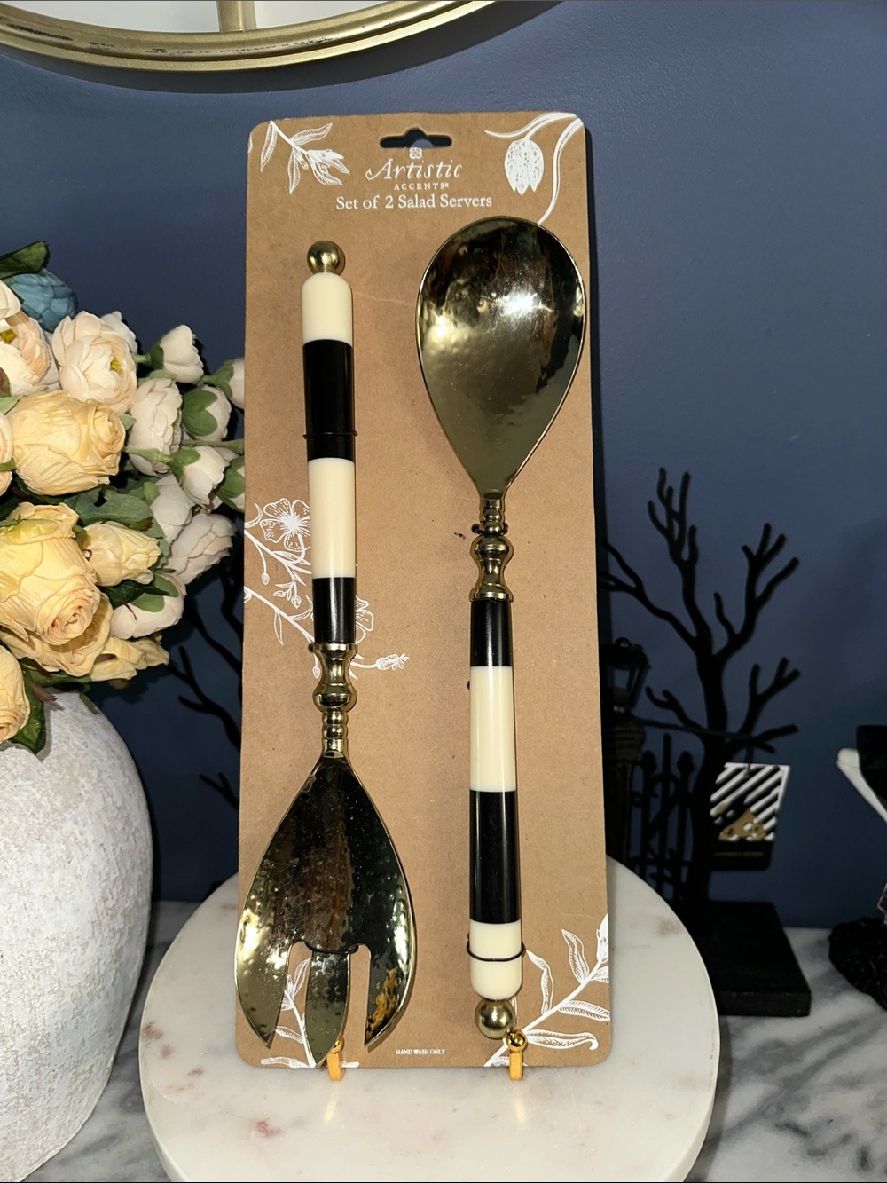 McKenzie Childs inspired Black and Cream Salad Servers - Halloween